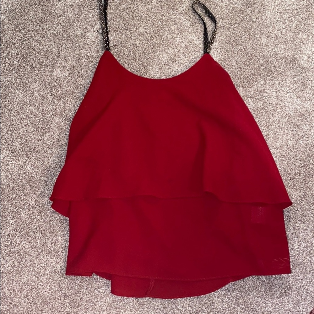 Red Tank Top with Ruffle and Beaded Straps